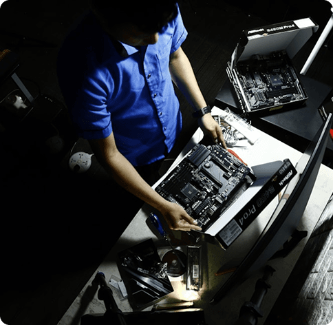 Mechanic working on a bicycle in a workshop